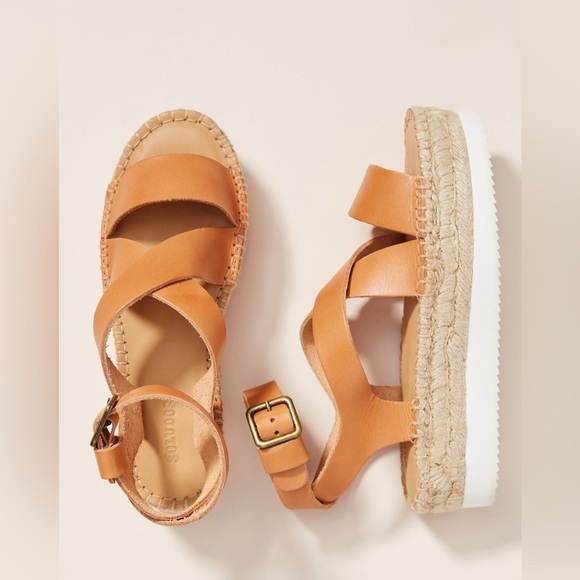 SOLUDOS Anthropologie Olympia Espadrille Flatphorm platform Sandal Tan Size 9.5 - Picture 1 of 12